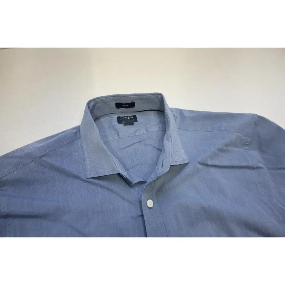 J Crew Dress Shirt Slim‎ Chambray Blue Performance Long Sleeve Mens Size Large